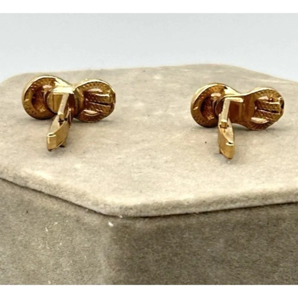 Vintage Criss Cross Bow Yellow Gold Toned Cuff Links 3/8